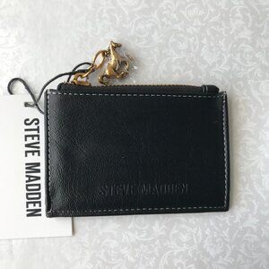 Steve Madden Bdoris   Cards Case w Zip coin  Black  4.5" X 3.0"